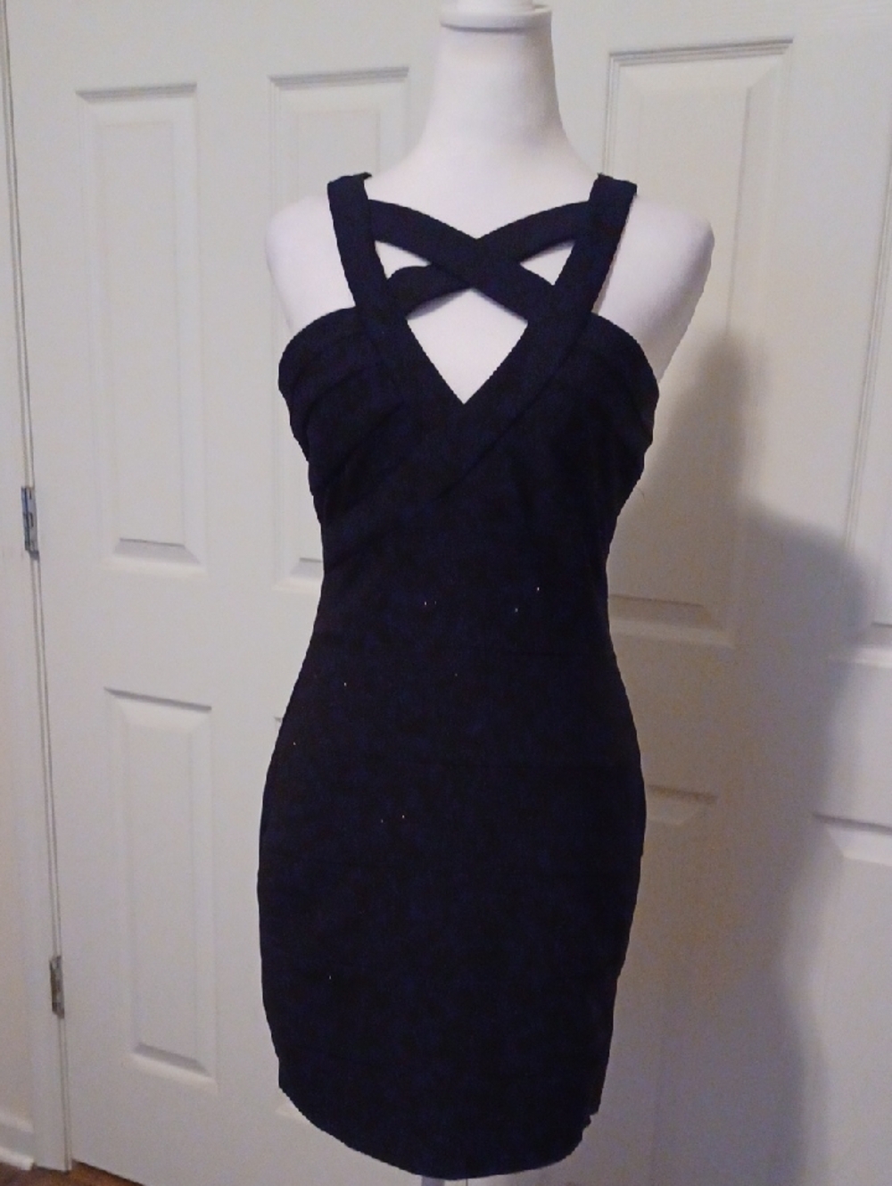 <> Crystal Doll Black Mini Dress with Crisscross Front Junior's Size 7